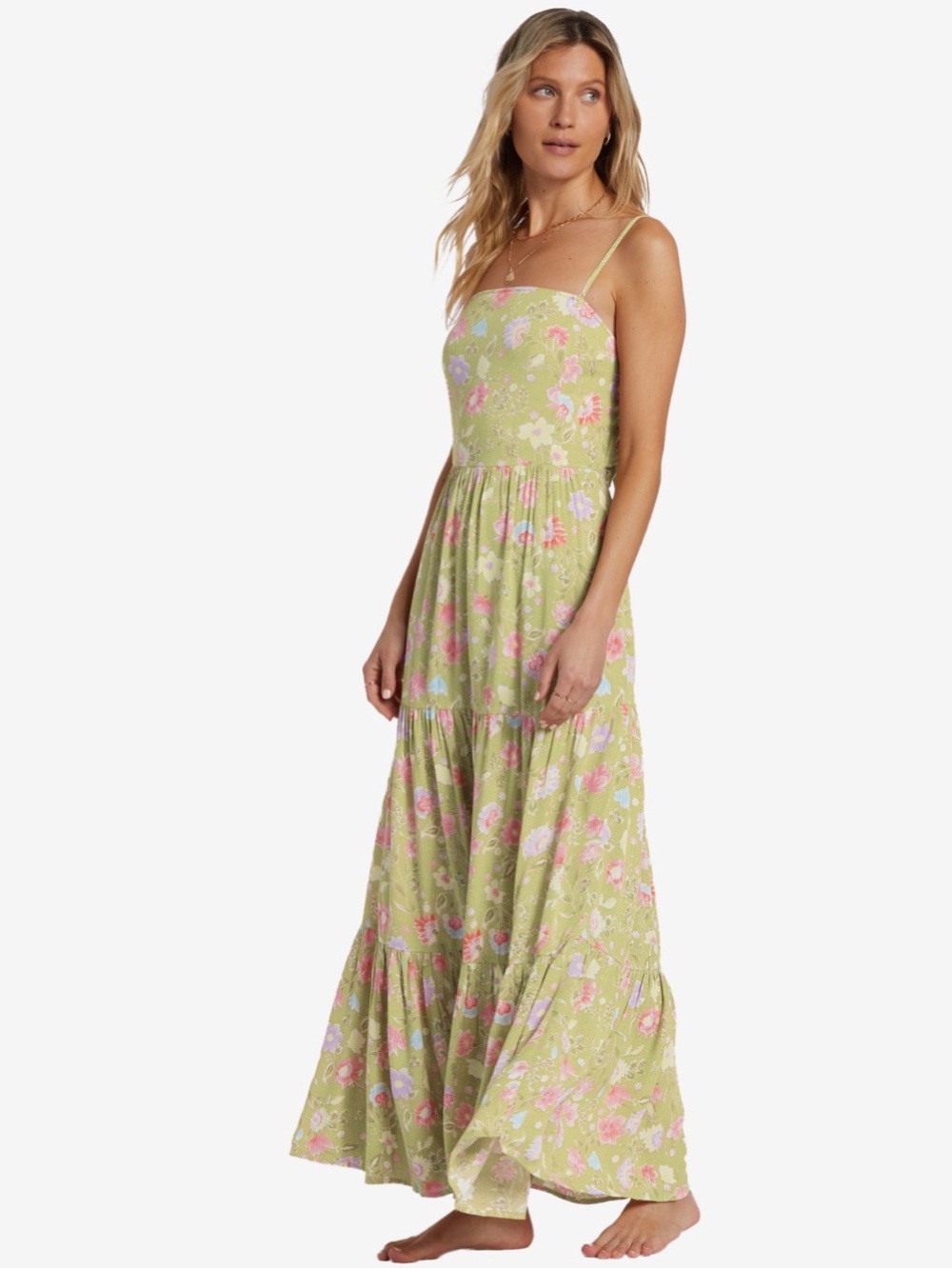BillaBong Green Floral Spaghetti-Strap Maxi Dress- new without tags